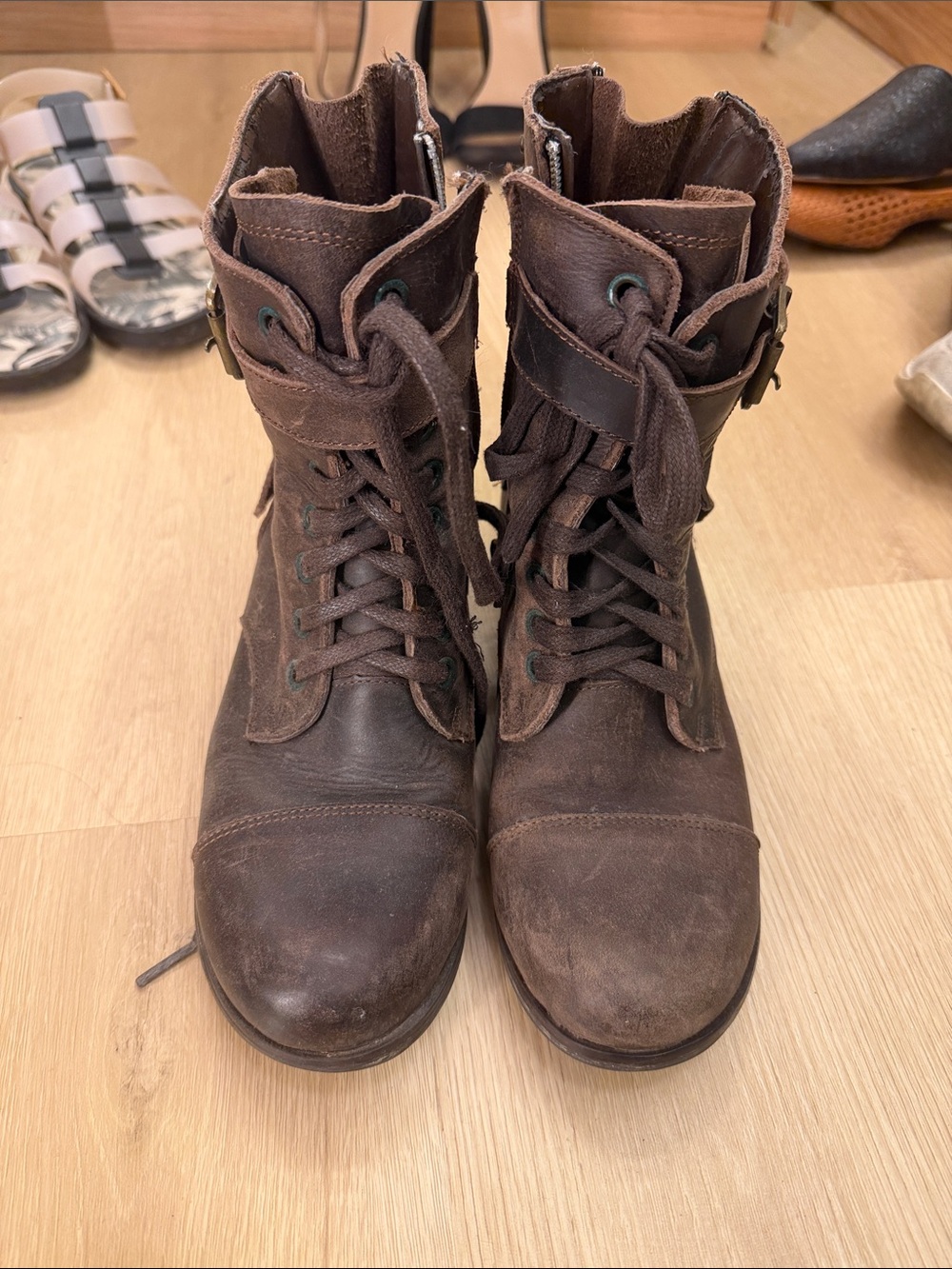 Dolce Vita Dark Brown Lace-Up Combat Boots with Buckle Strap